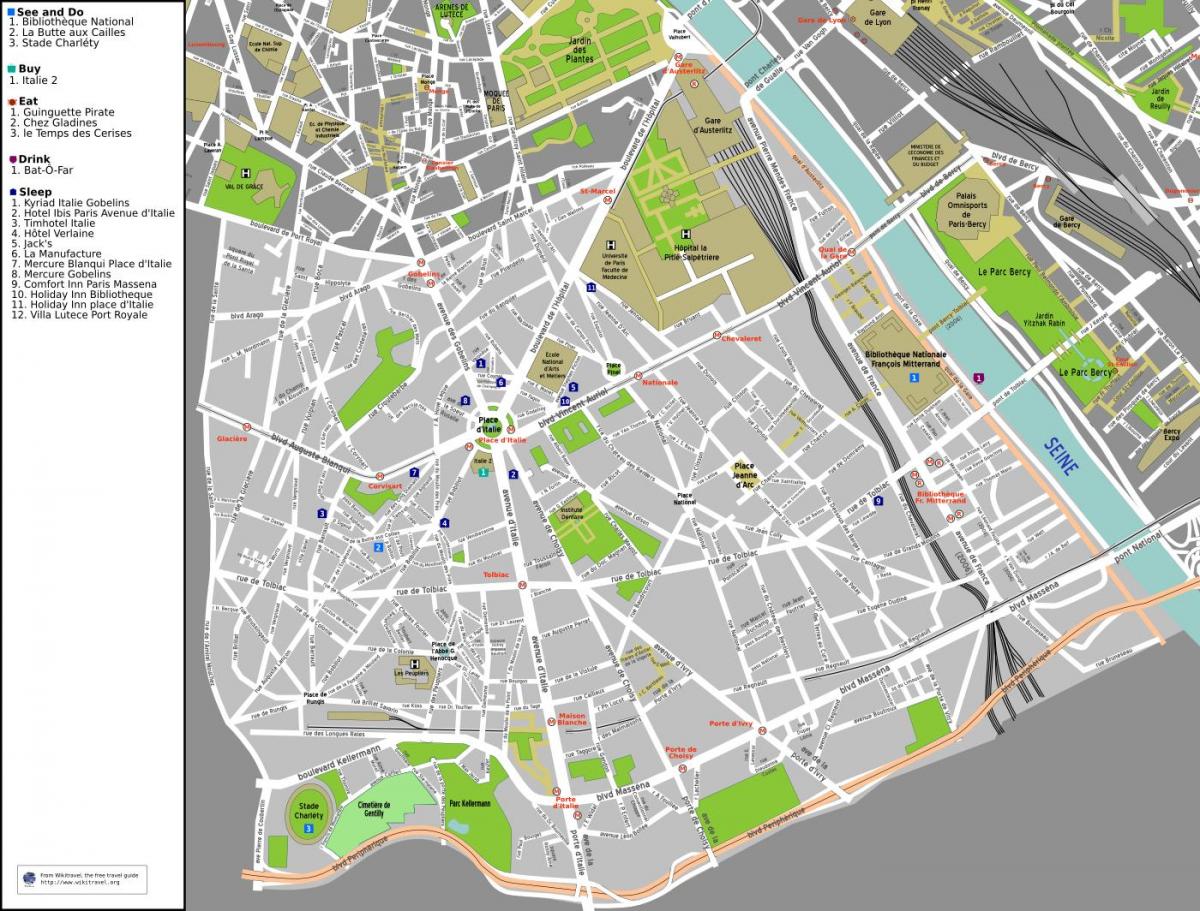 Kaart 13th arrondissement Pariisi