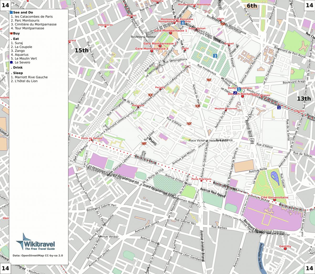 Kaart 14. arrondissement Pariisi