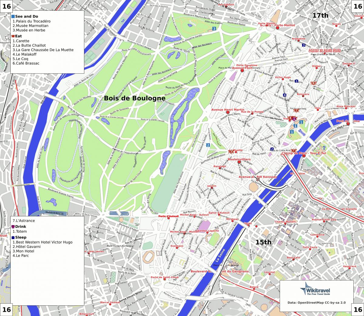 Kaart 16th arrondissement Pariisi