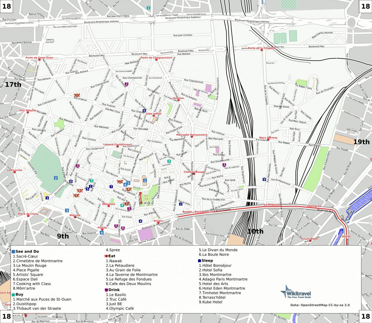 Kaart 18. arrondissement Pariisi