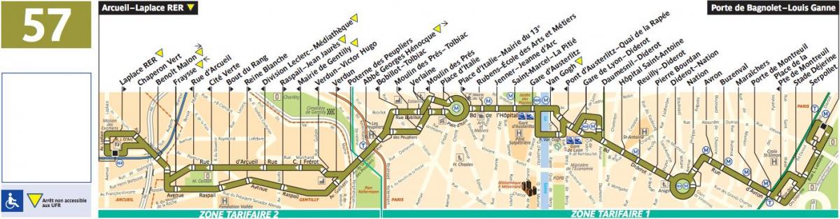 Kaart bussi-Pariisi liini 57