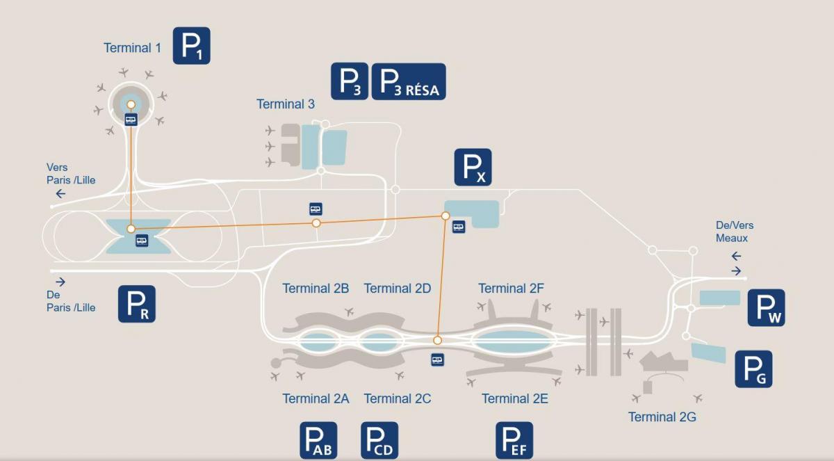Kaart CDG lennujaama parkimine