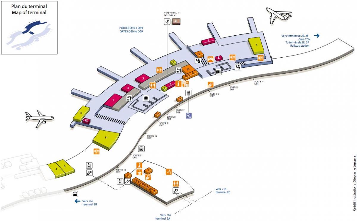 Kaart CDG lennujaama terminali 2D