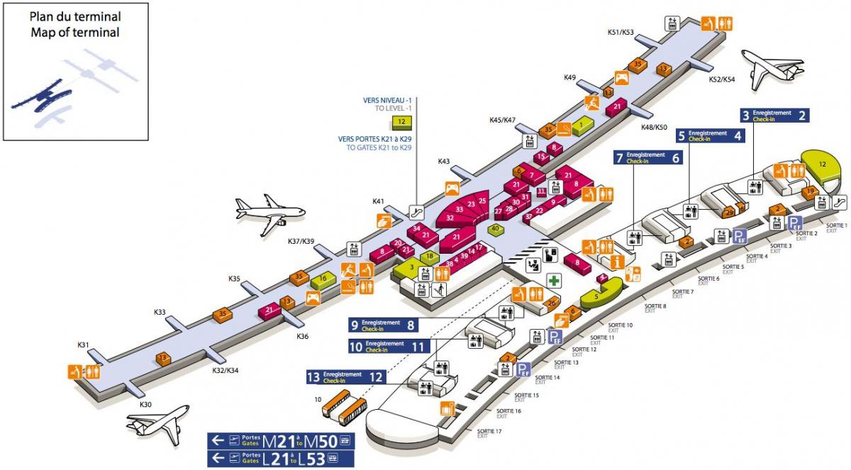 Kaart CDG lennujaama terminali 2E