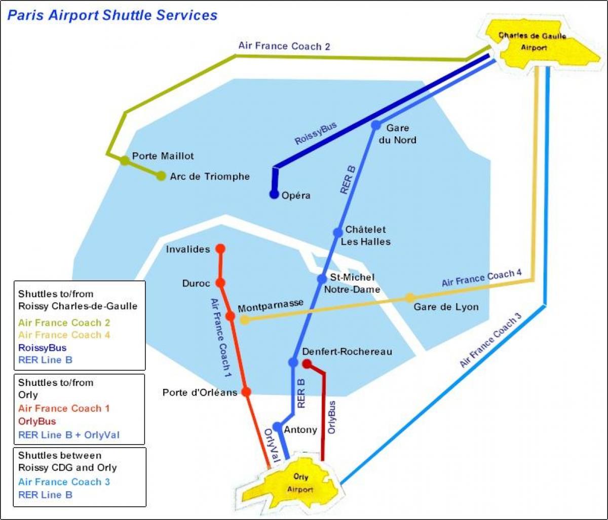 Kaart Pariisi lennujaama shuttle