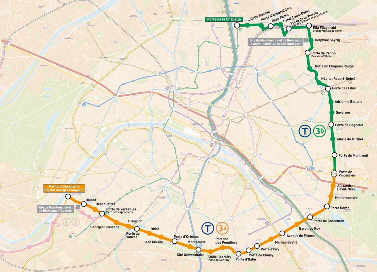 Kaart Pariisi Trammiteede