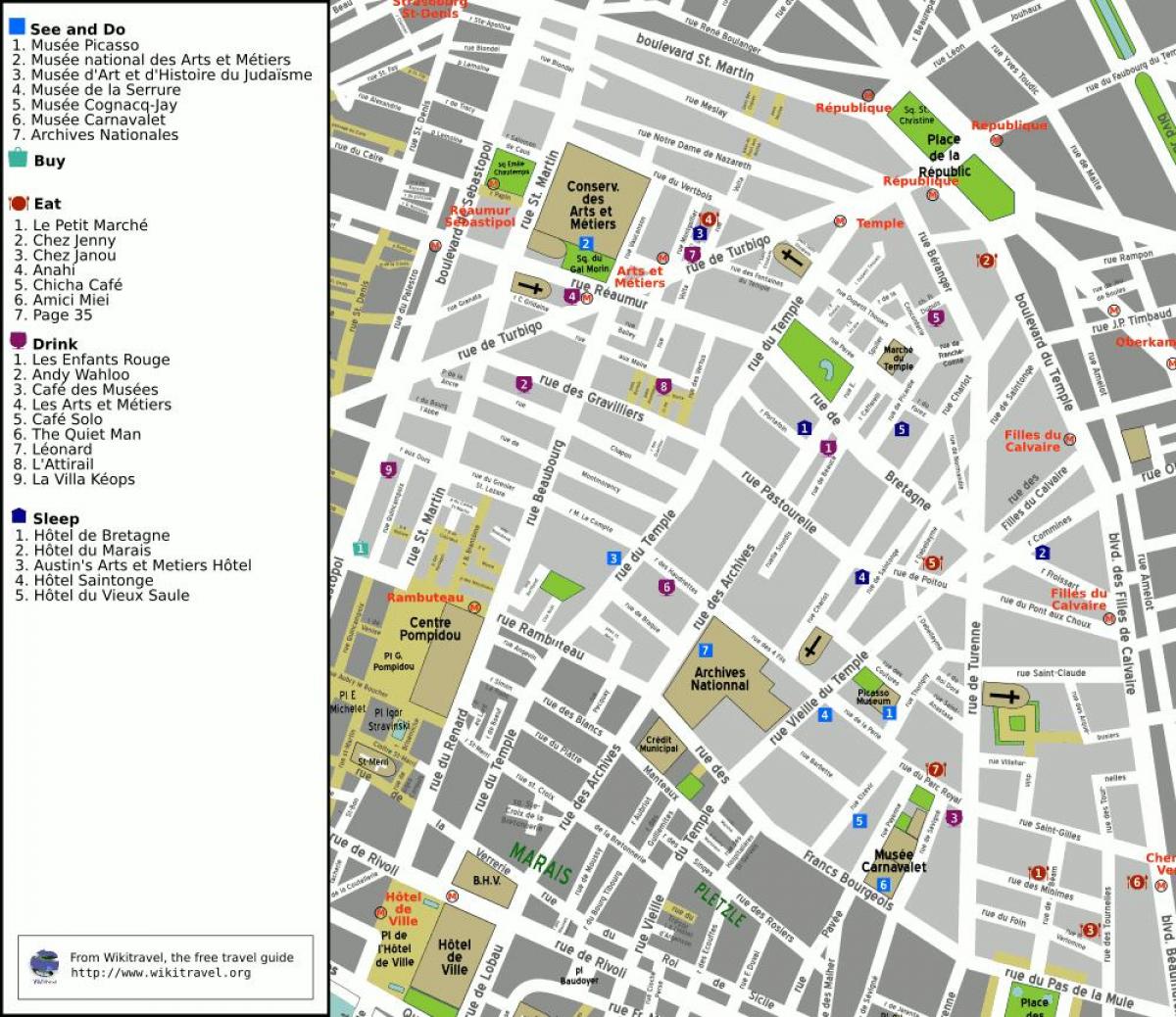 Kaart 3rd arrondissement Pariisi